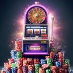 En spelautomat omgiven av casinomarker
